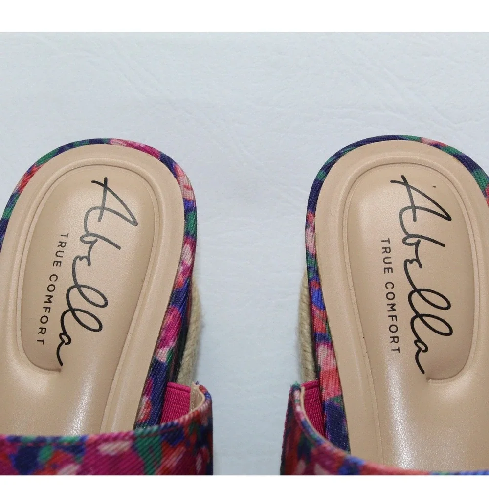 Abella Shayla Womens Floral Espadrille Wedge Slide Sandals Multi Color‎ Size 8M
